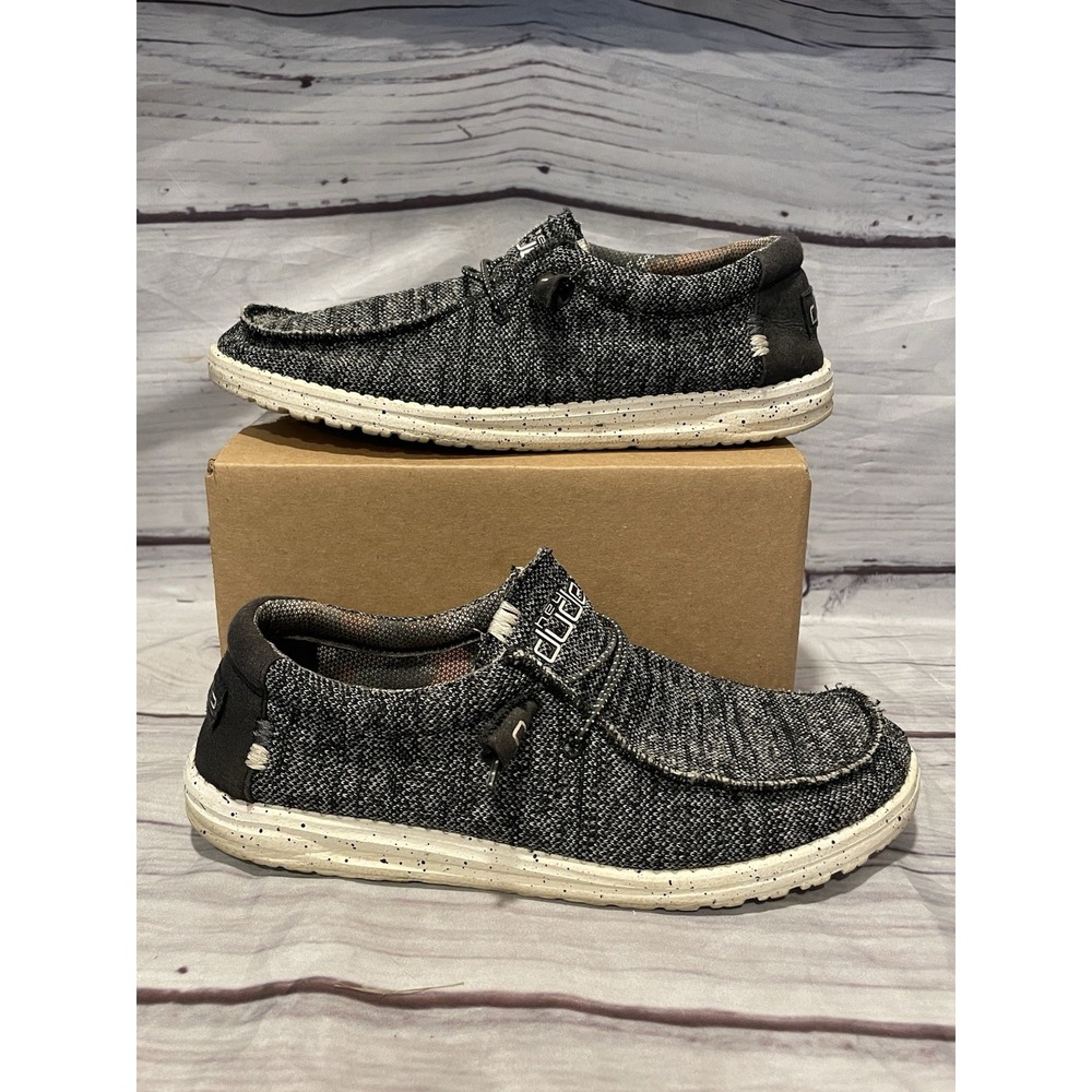 Hey Dude Wally Sox Mens 10 Black White Knit Shoes Comfort Casual EUC